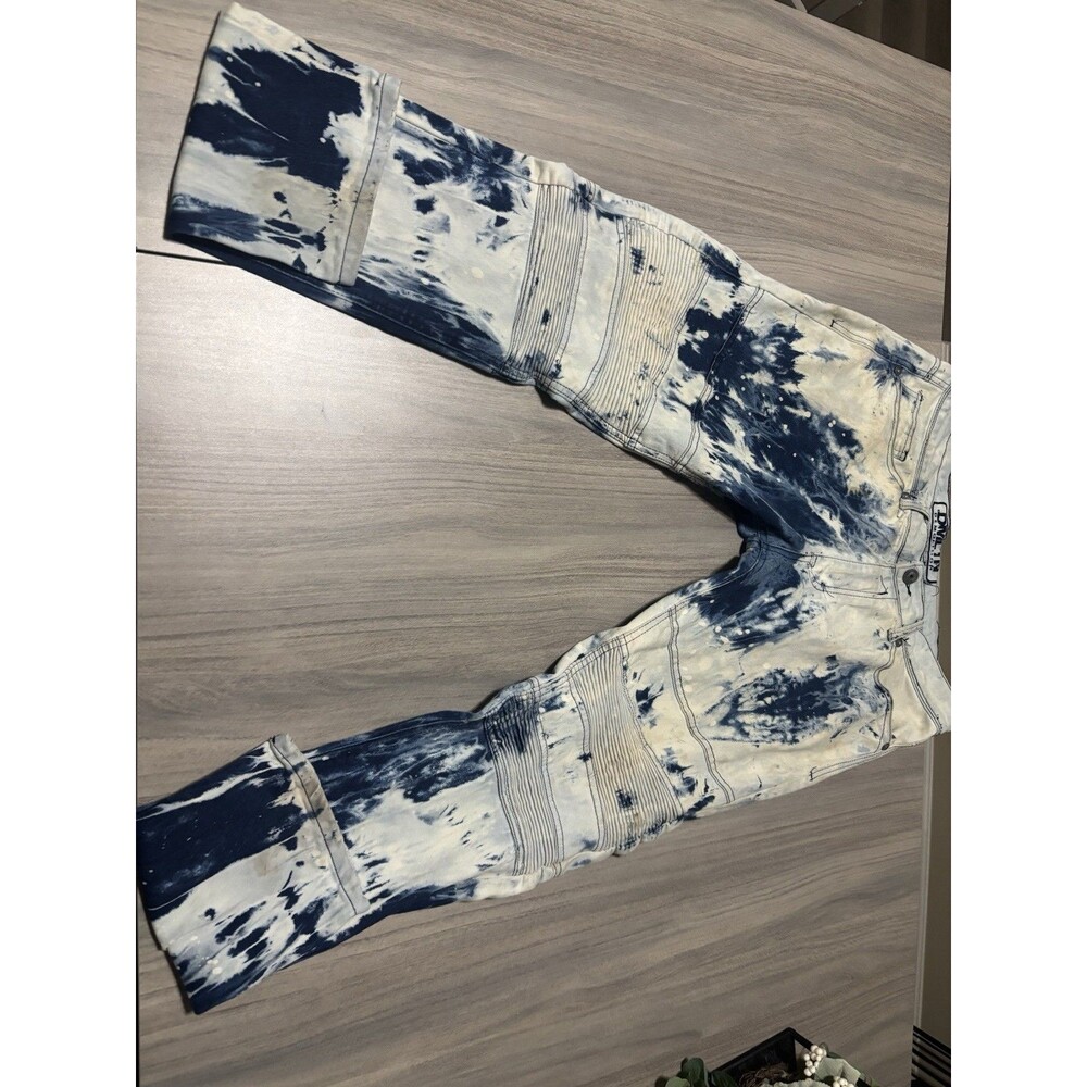 Demolition Men's Slim Fit Skinny Tie-Dye Blue/White Denim Jeans 5-Pocket